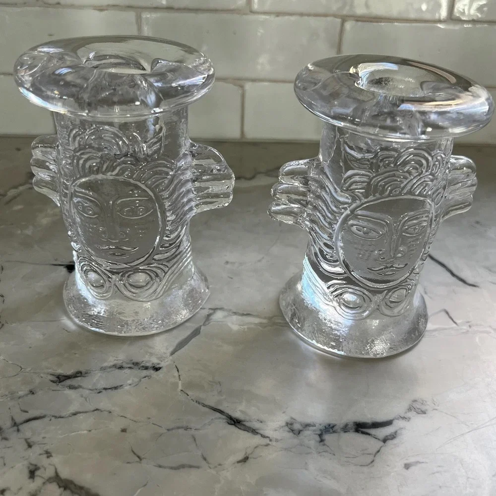 Collection of 5 VTG‎ Bertil Vallien Kosta glass Angel candle holders Sweden 70s